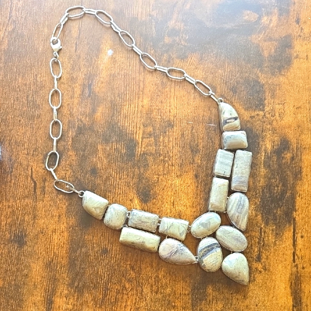 Silver Plated Jasper Collar Necklace